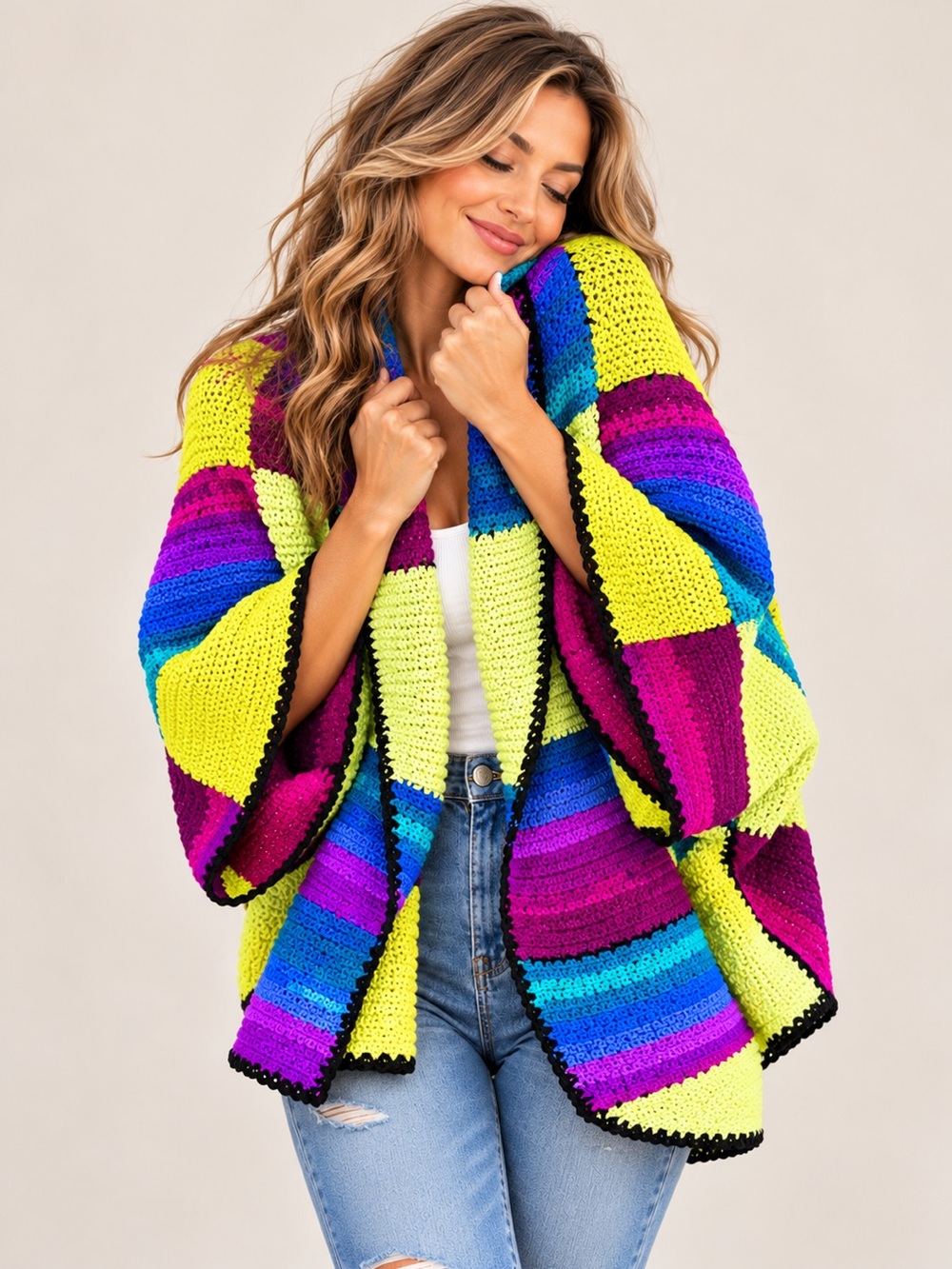 Handmade Oversized Crochet Patchwork Cocoon Cardigan Boho